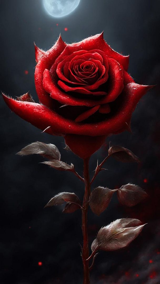 beautiful rose against the moon