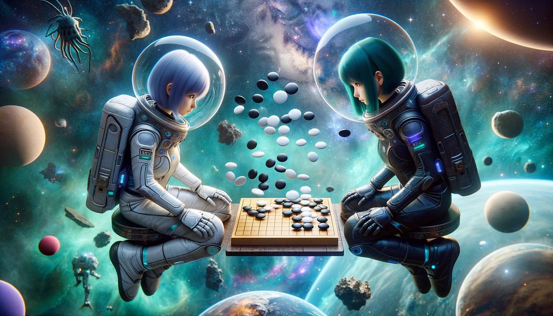 Two Girs play gogame In space world