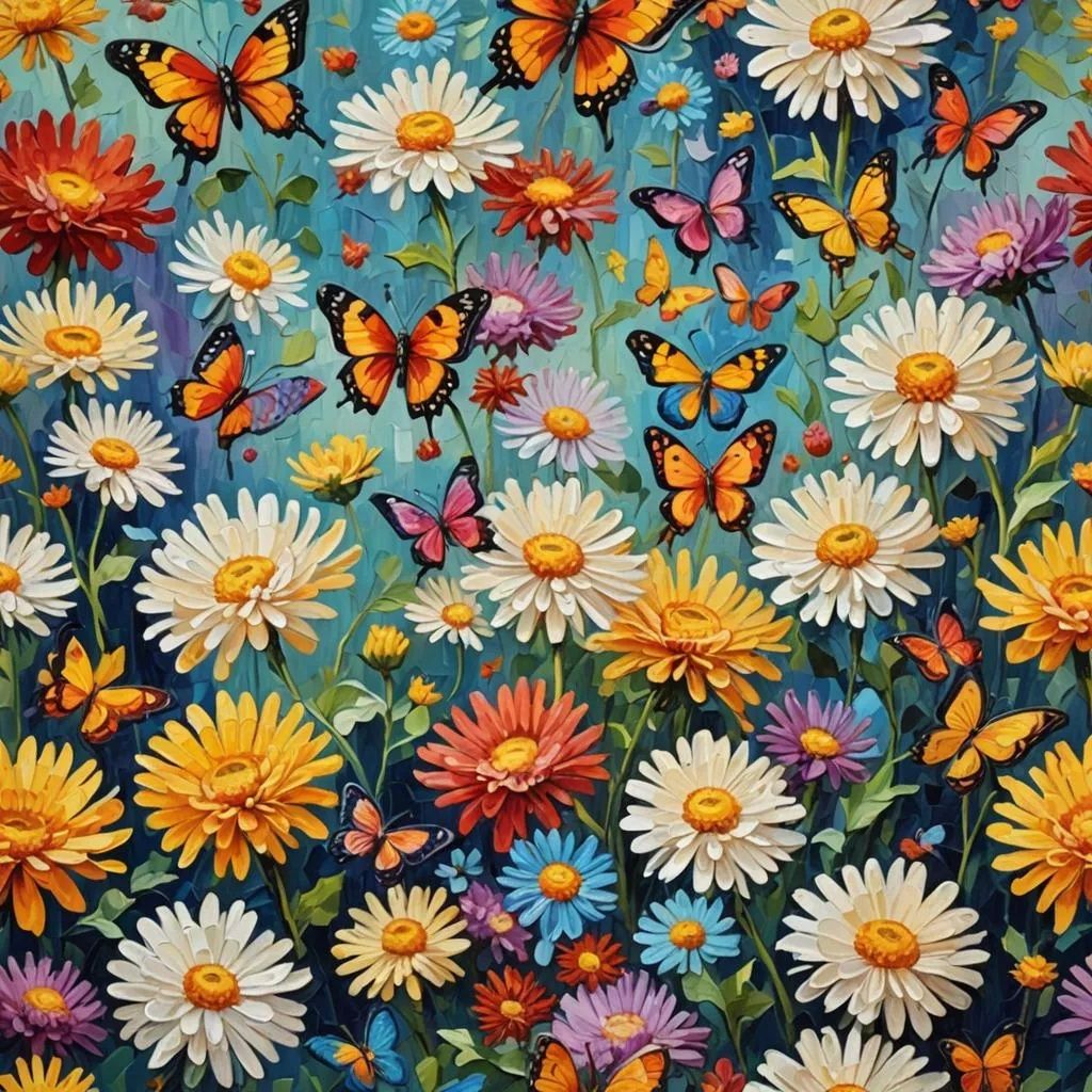 Chrysanthemum flowers and butterflies