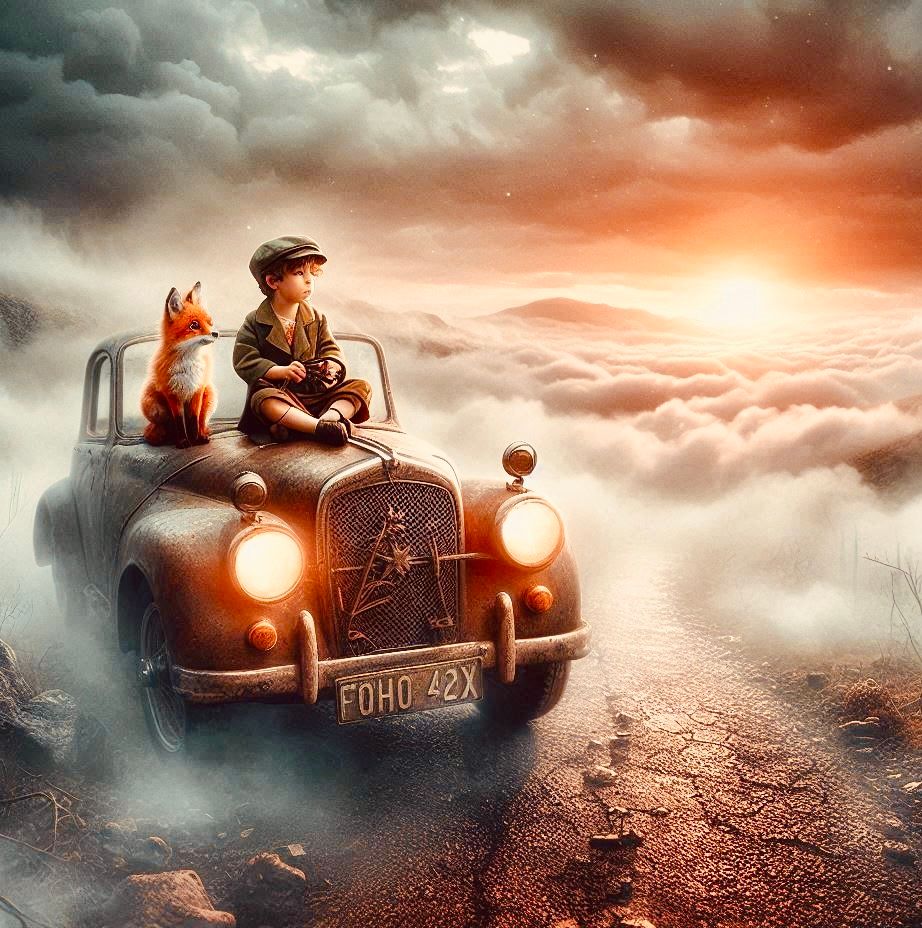 little prince and fox in fogy road