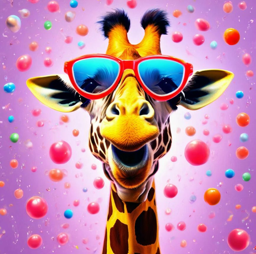 Giraffe in red glasses