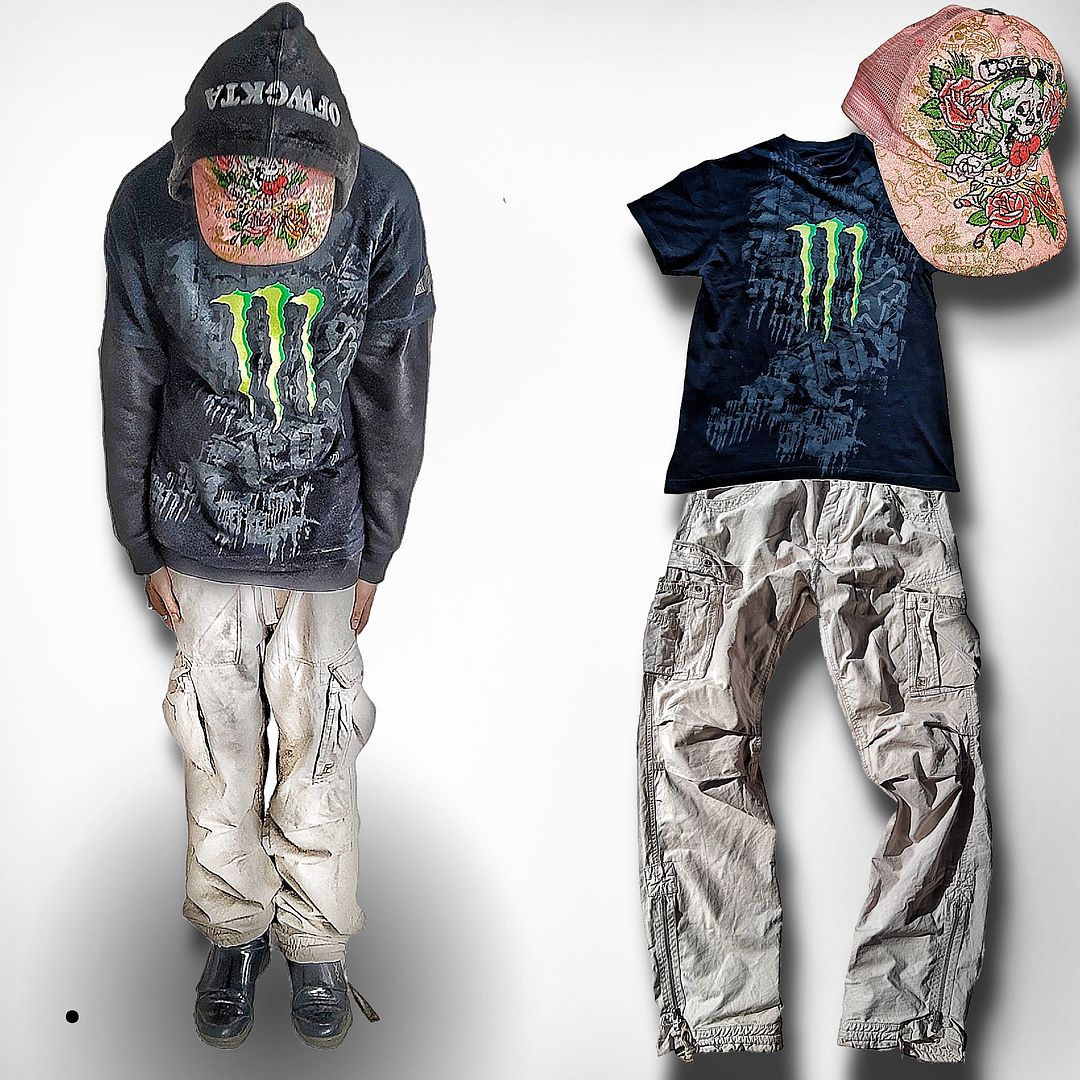 monster tee ed hardy cap and cargo pants (2022)