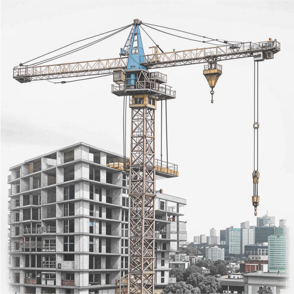 tower crane builds a house