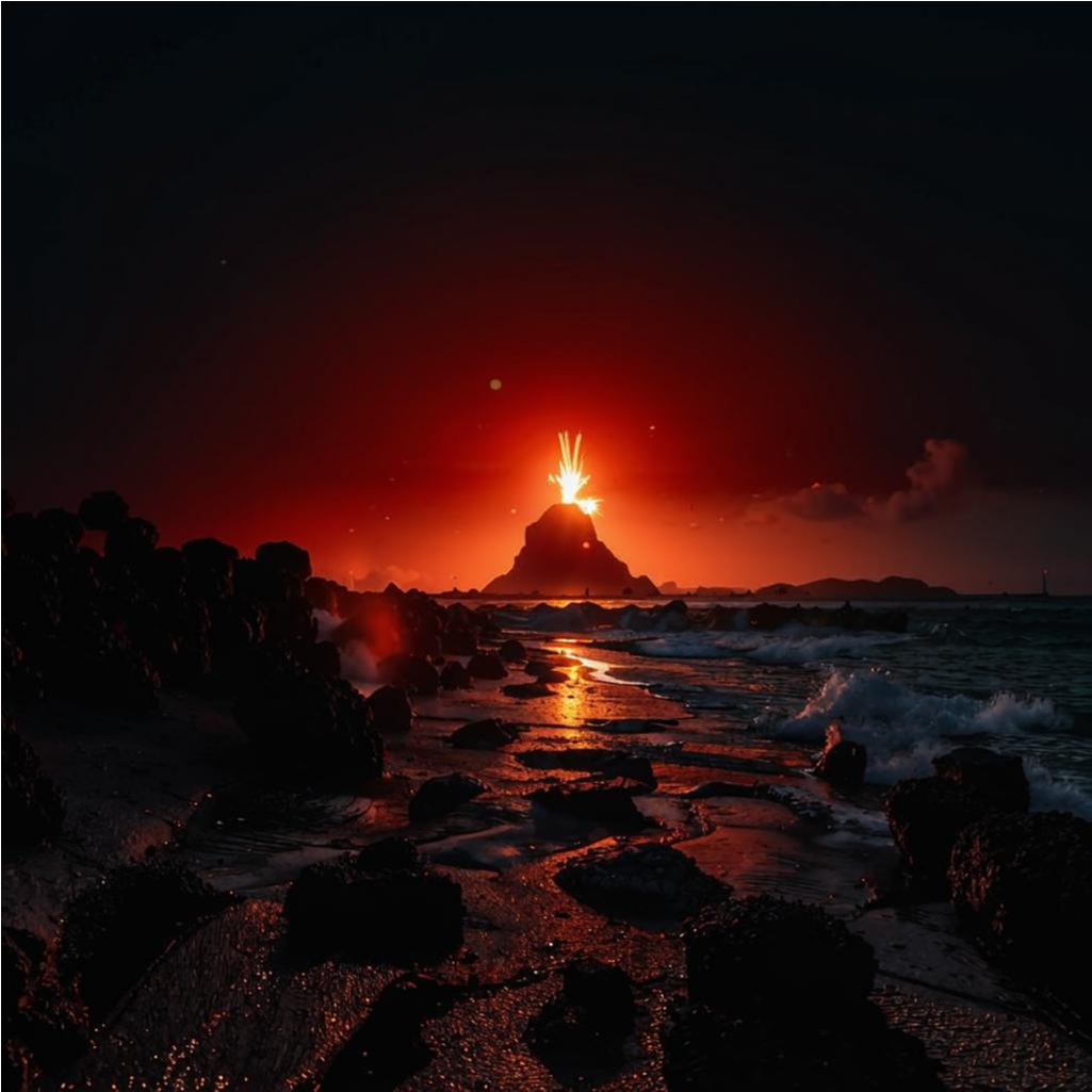 volcano and sea