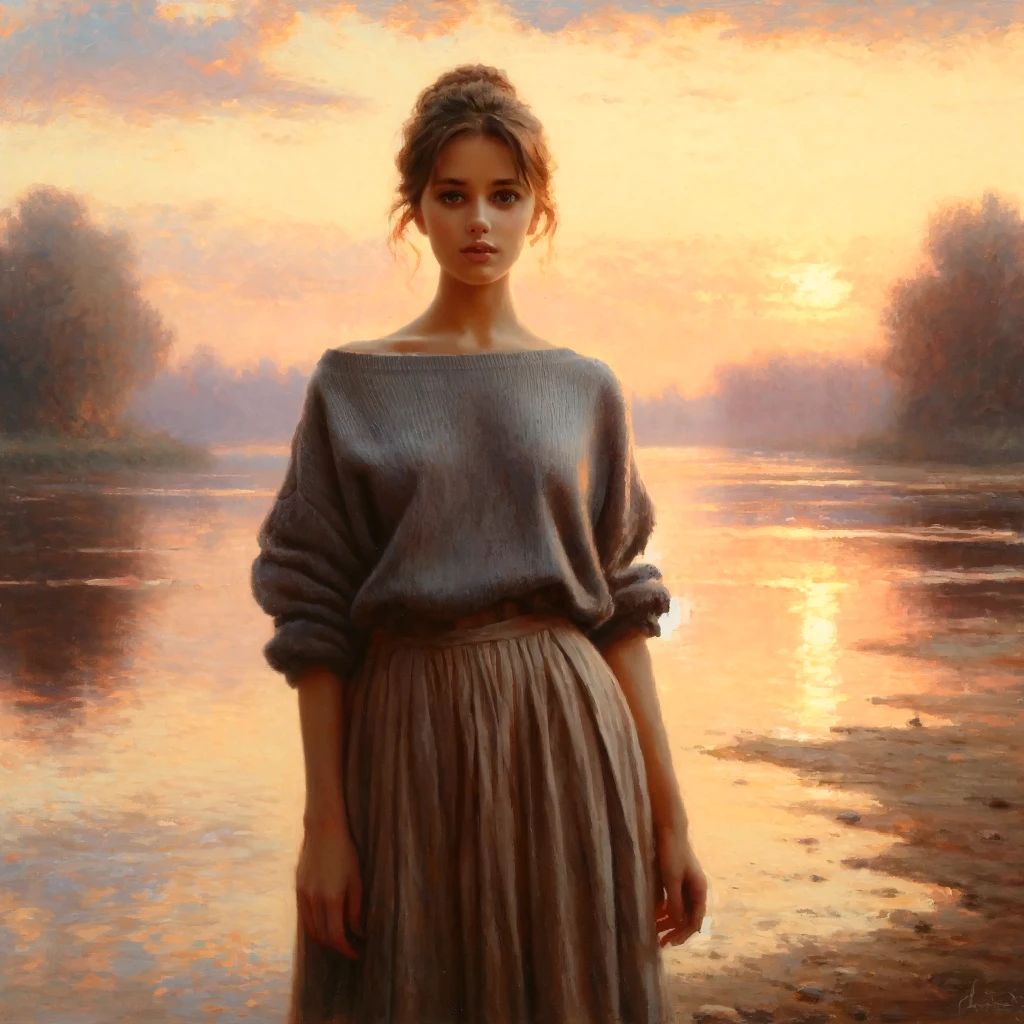 standing by a river at sunset