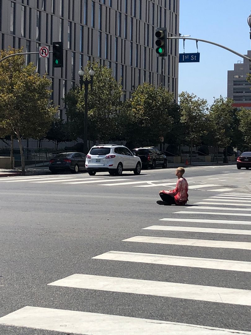 man finding peace in downtown los angeles