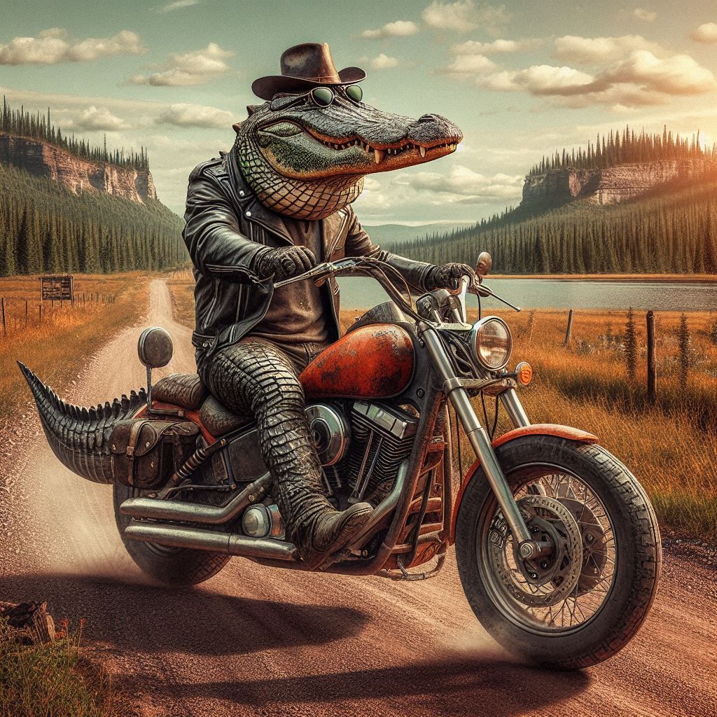 Alligator motorcycle rider