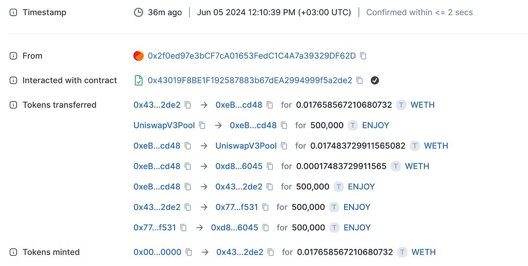 how the enjoy.tech sent my 500,000 $ENJOY to Vitalik.eth