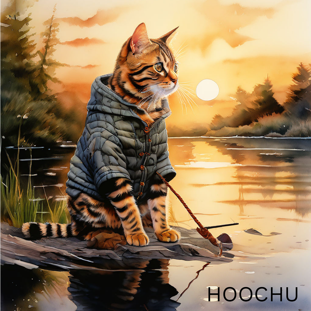 A cat playing fishing