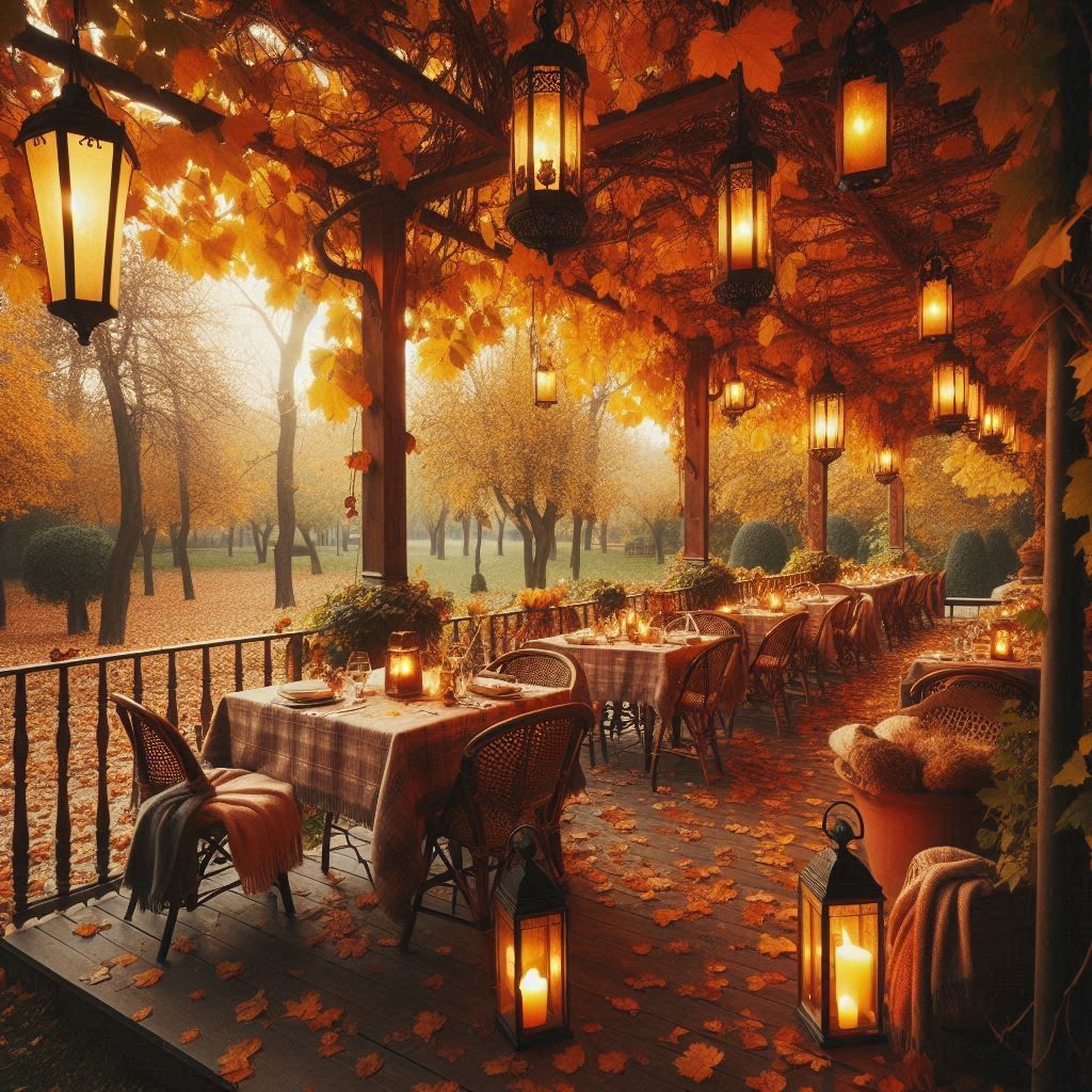 Autumn landscape of an outdoor café