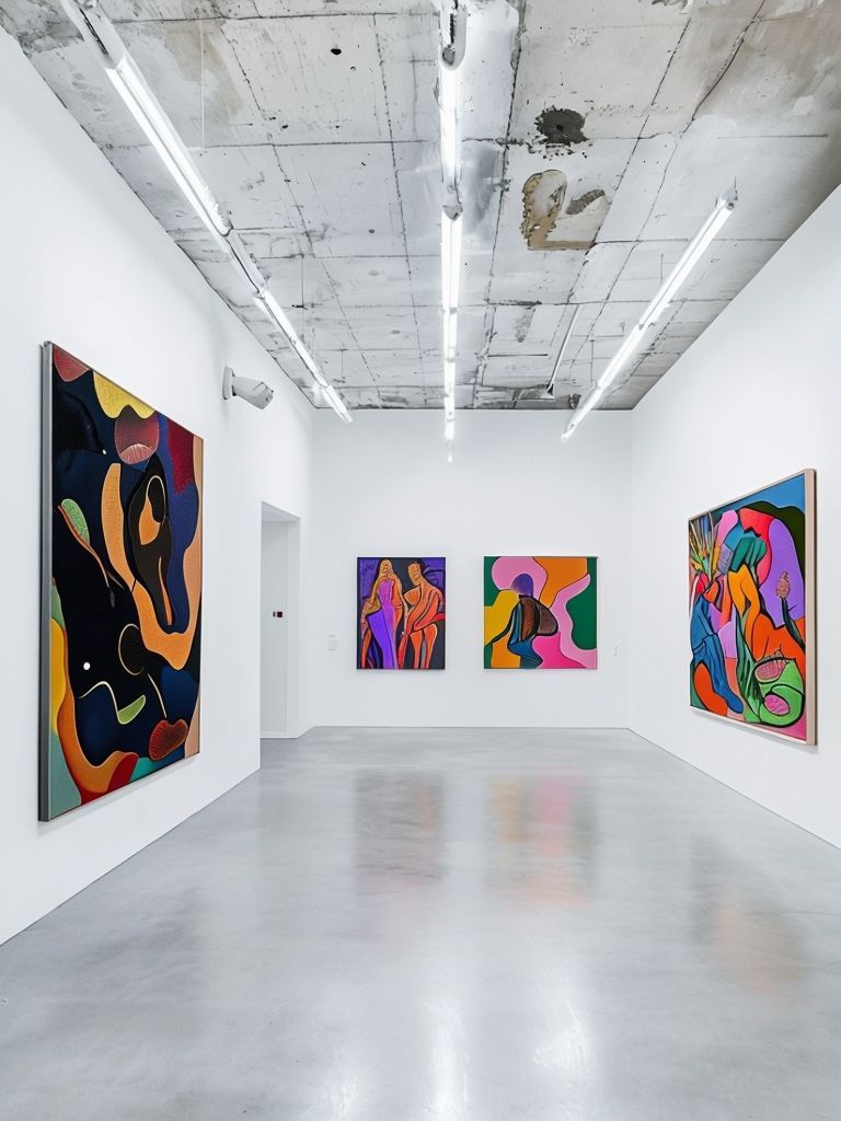 Art Gallery Interior Featuring Vibrant Abstract Paintings