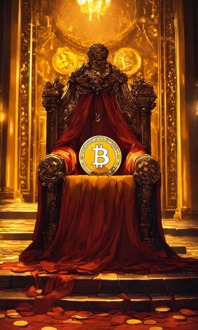 bitcoin sitting on a  throne