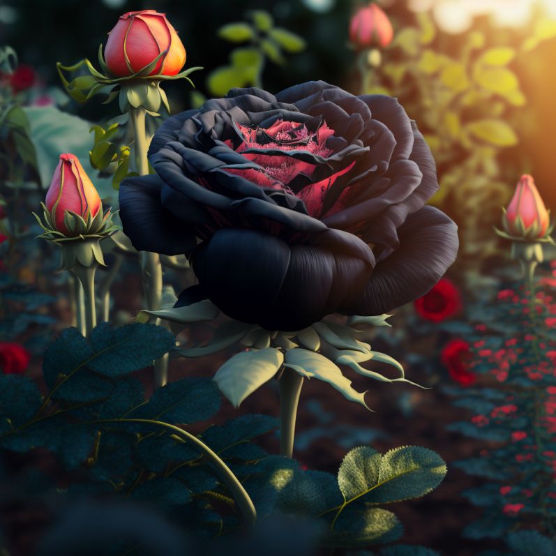 bebars06_A_beautiful_black_rose_among_many_beautiful_roses_in_a_558c6ca4-02c5-407b-a0bf-c96993e9e39c