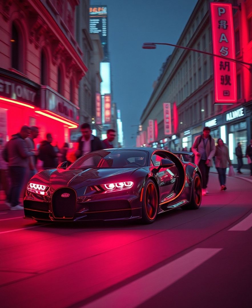 Bugatti Chiron in red neon Light