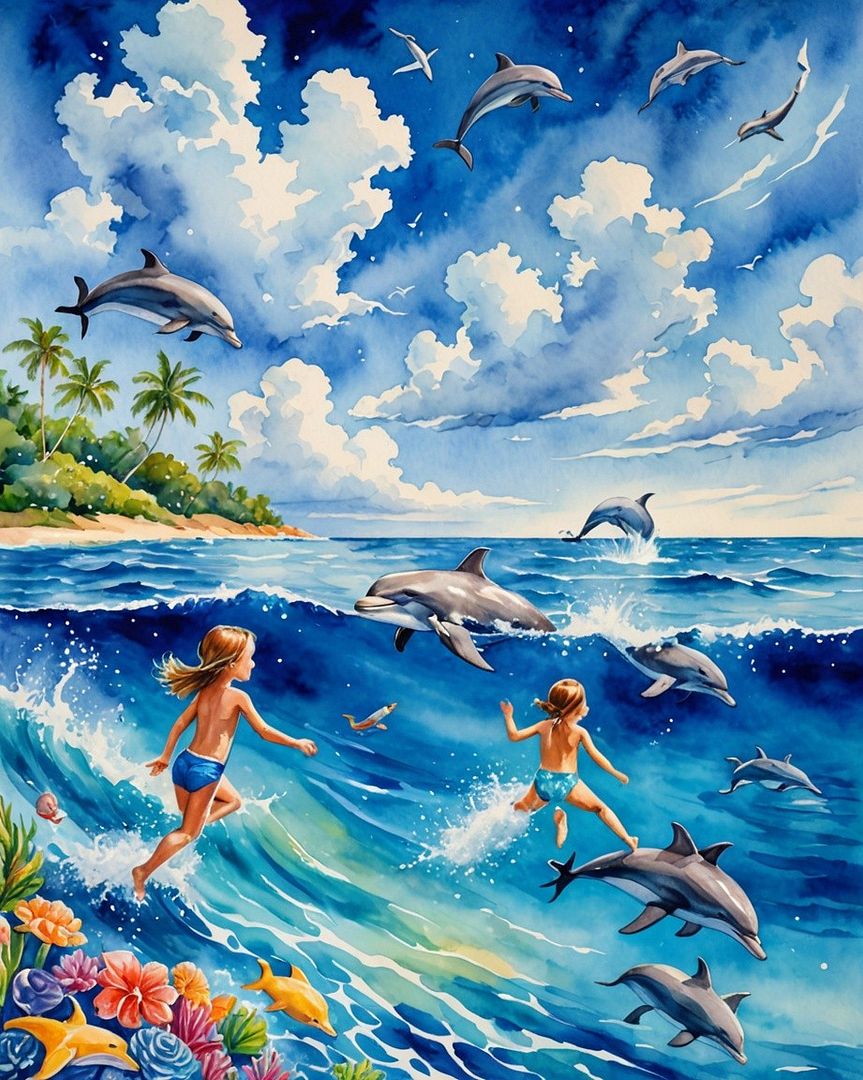 Dolphin and children