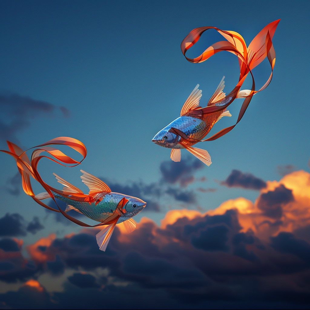 Flying ribbonfishs in the sky at dusk