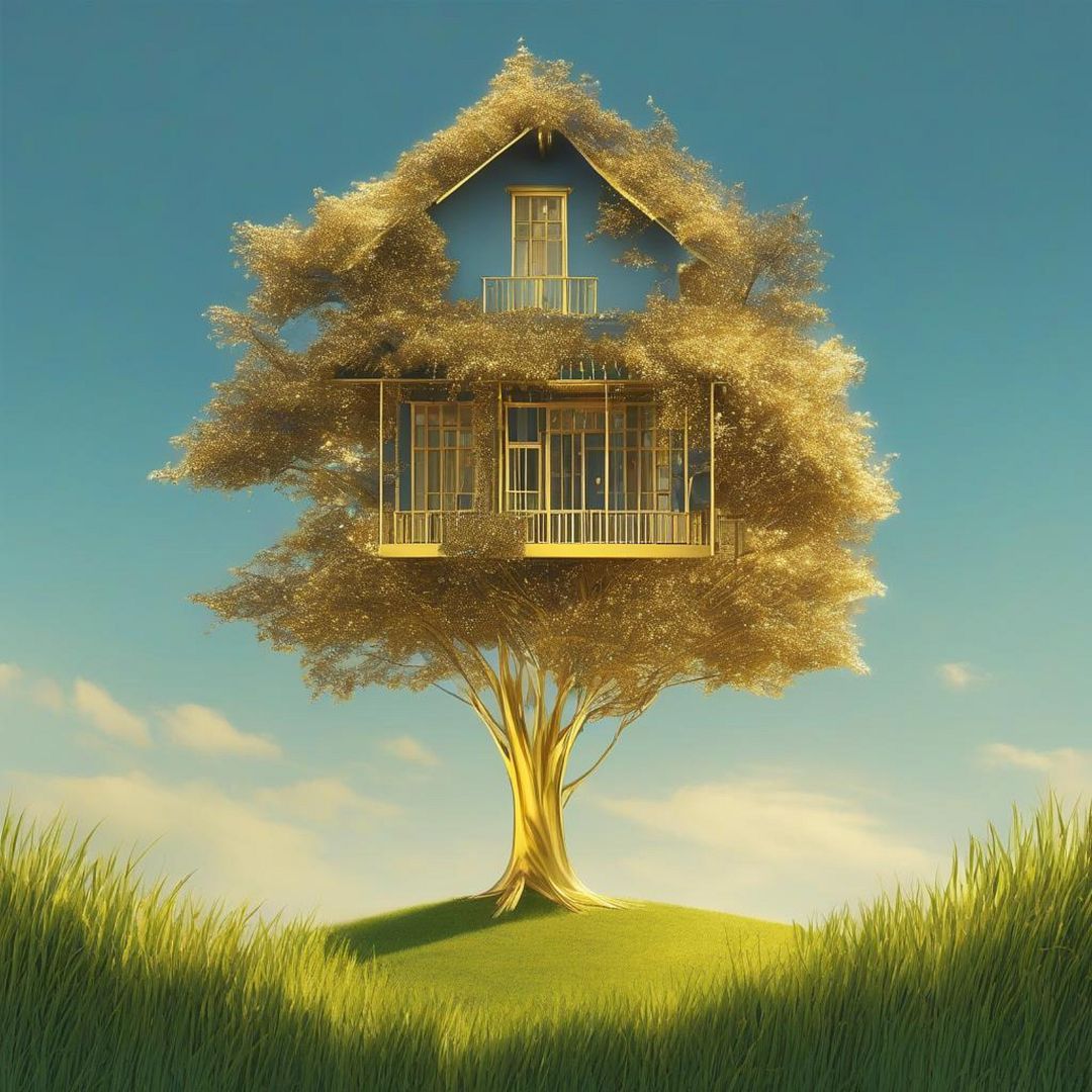 gold tree and house