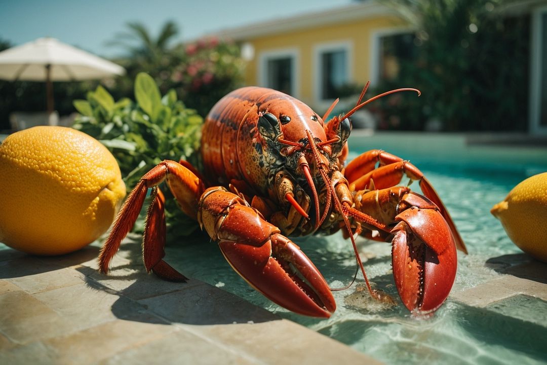 PhotoReal_A_majestic_lobster_lounging_by_the_pool_sipping_on_a_1