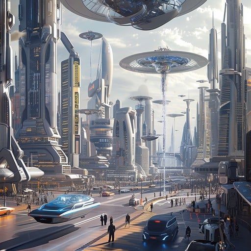 A futuristic city skyline