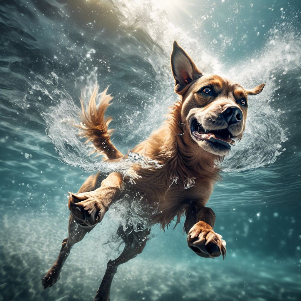 A dog swims in the sea