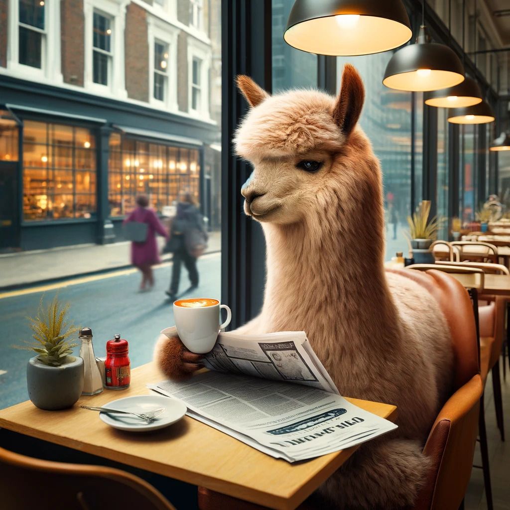 A_realistic_image_of_an_alpaca_sitting_at_a_table_