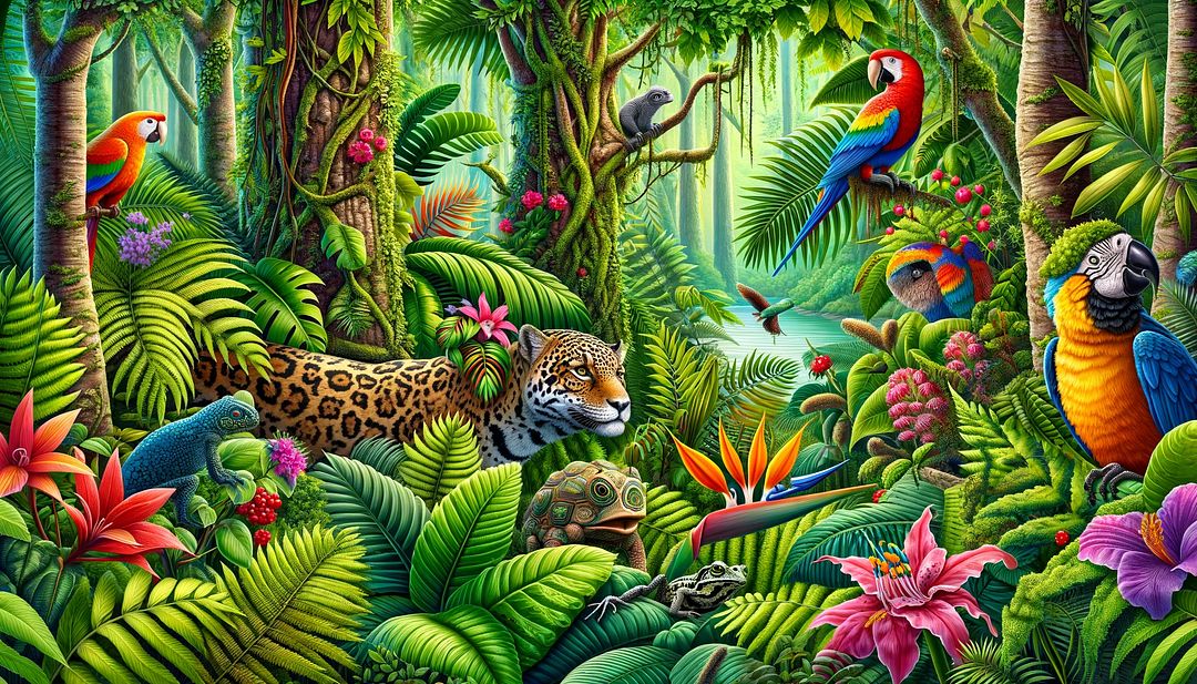 A dense and vibrant rainforest