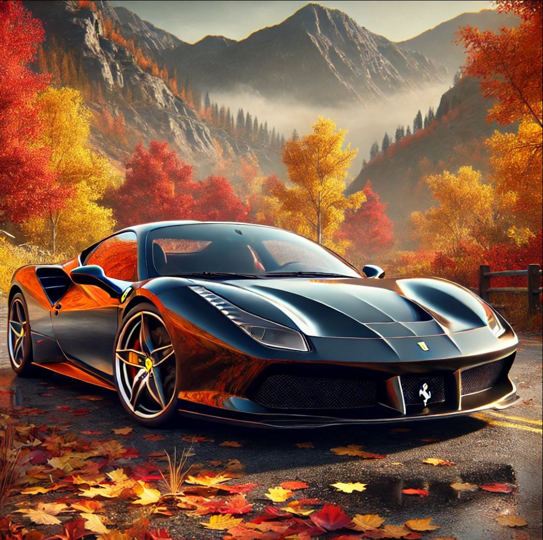 Black Ferrari in the mountains