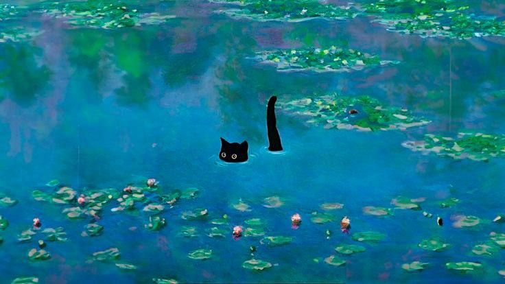 black cat in the pond