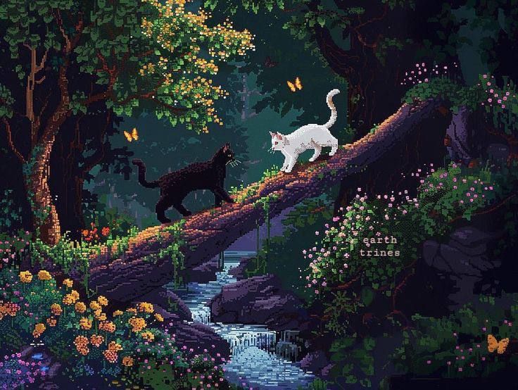 cats in a clearing in the forest