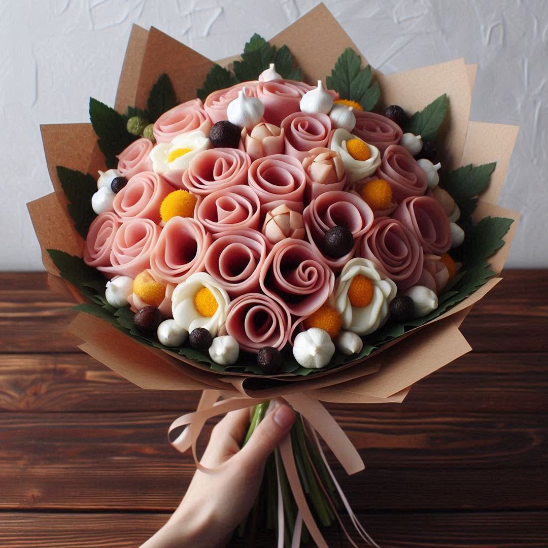 flowers made of ham