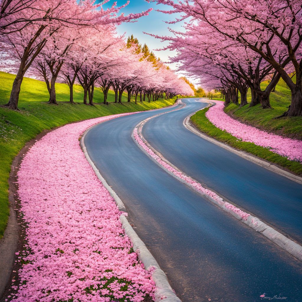 a windy cherry blossom road