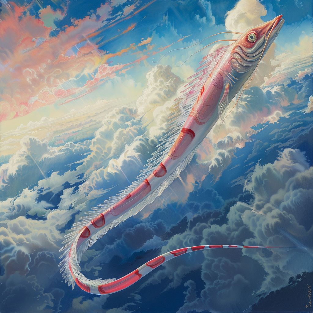 Oarfish flying through the sky