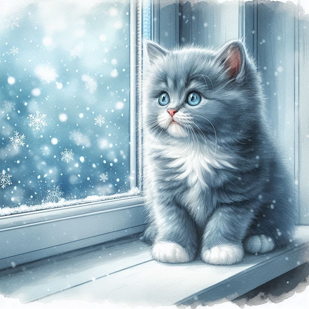 a snowy cat