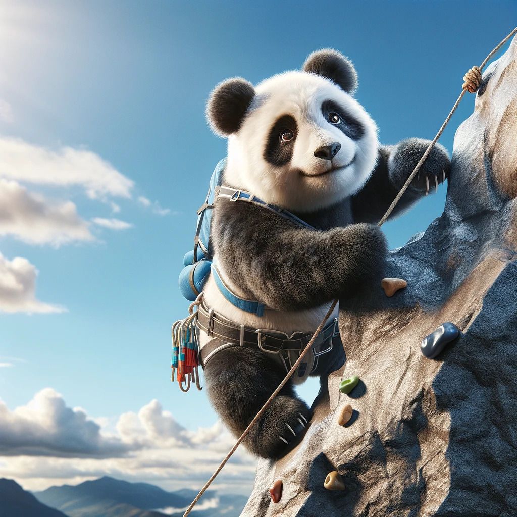 Realistic_photo_of_a_panda_climbing_a_high_rock,_e