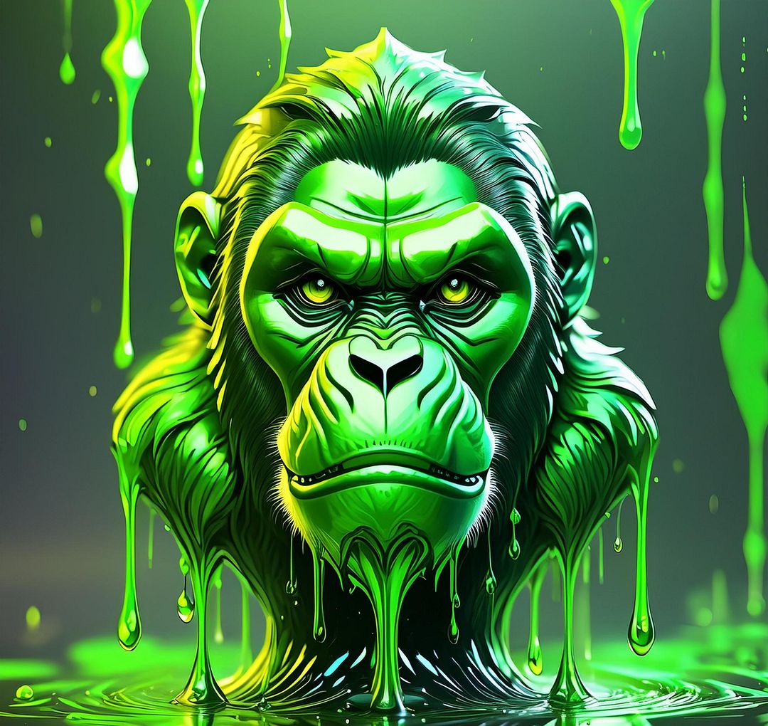 evil animal gorilla melted , photorealistic, hyper detailed, reflections, melted colors gree (2)