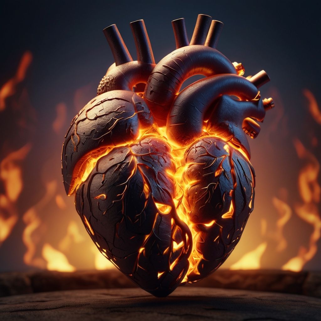 Anatomical Heart completely made of fire