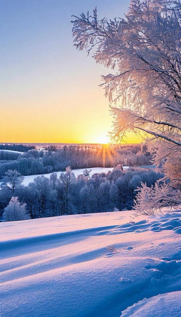 Frosted Sunrise Over a Winter Wonderland