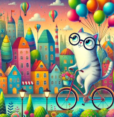 31_A Cat Riding a Bicycle in a Magical City