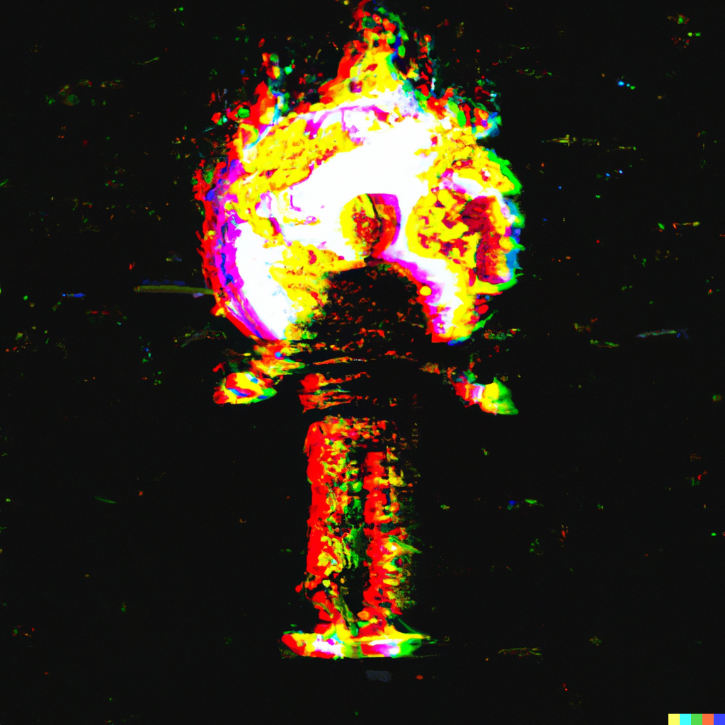 DALL·E 2022-07-29 20.15.33 - a man setting the world on fire in xcopy style, digital glitch art style