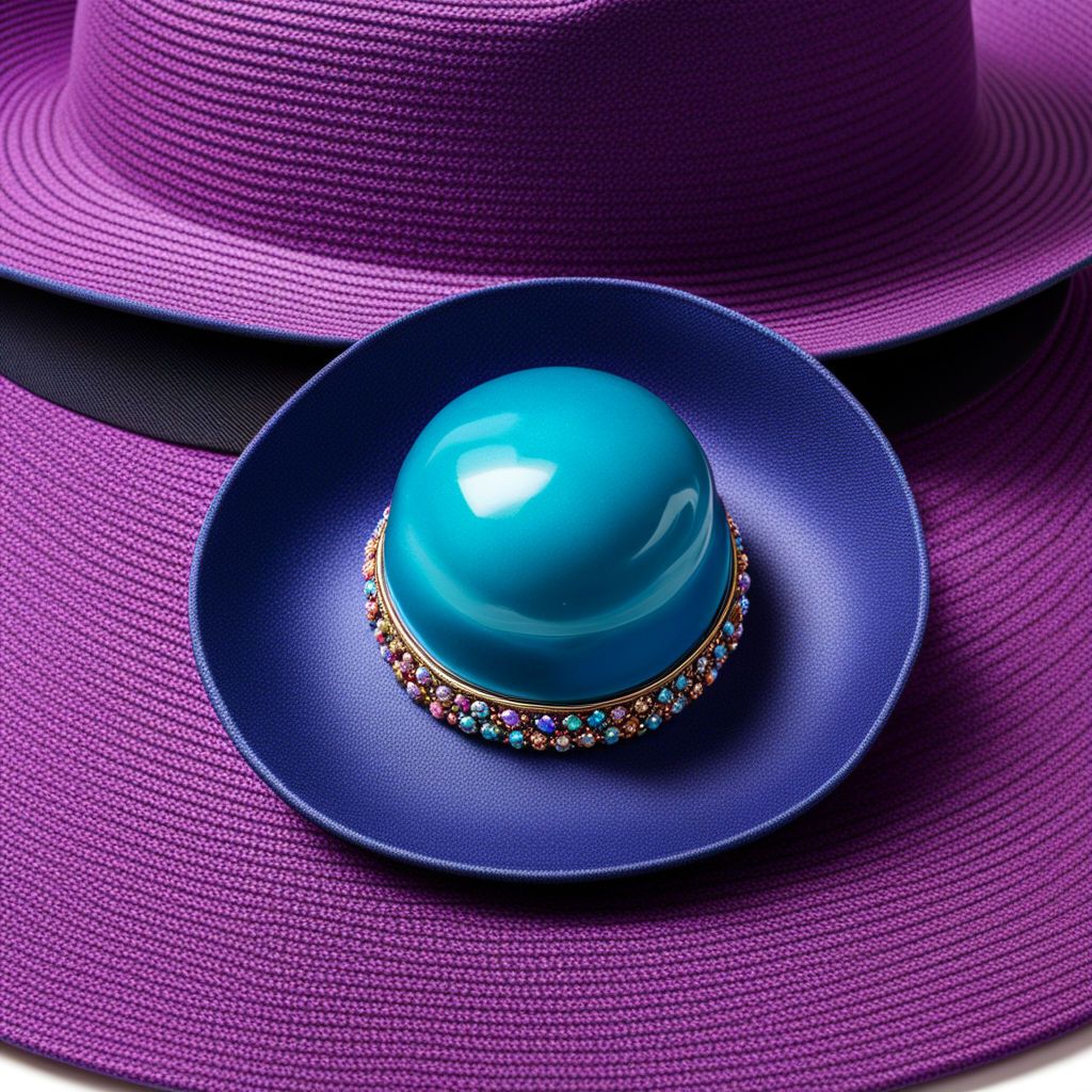 a-large-sea-blue-bead-is-placed-on-top-of-a-purple-fedora