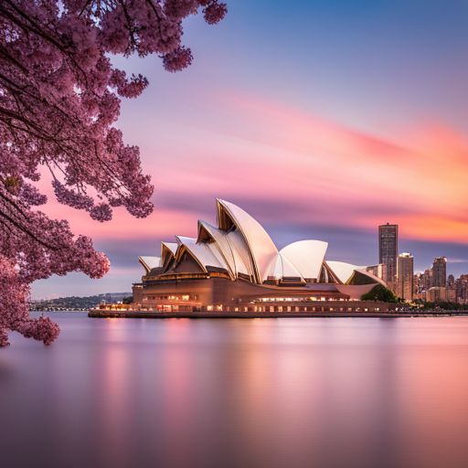 Opera house and cherry blossoms