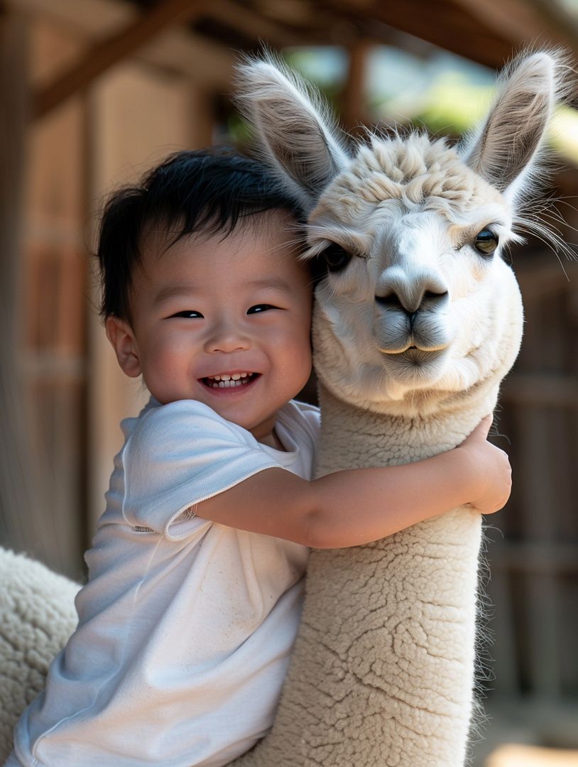 White alpaca cub