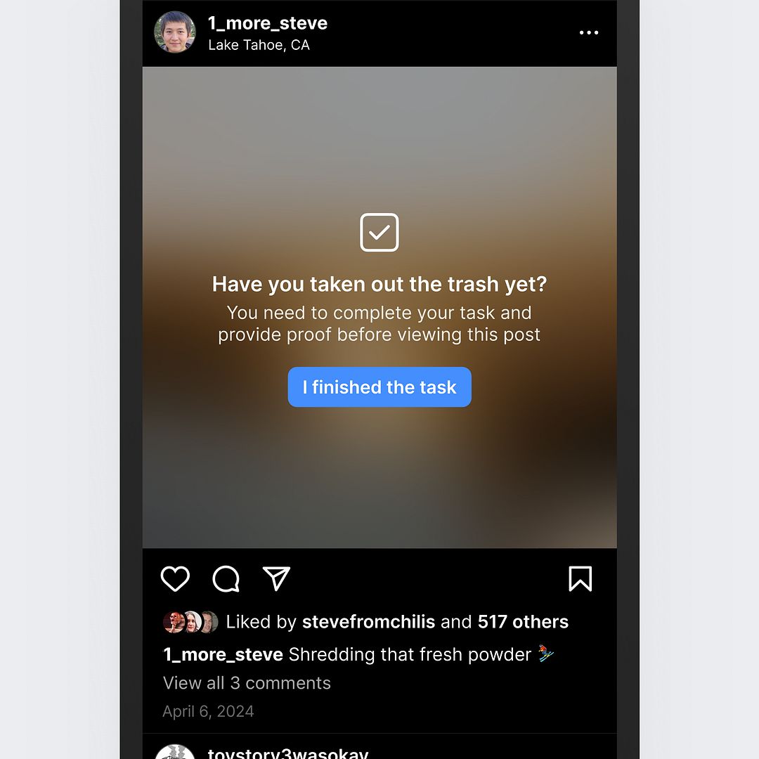 Instagram complete a to-do list item to view content