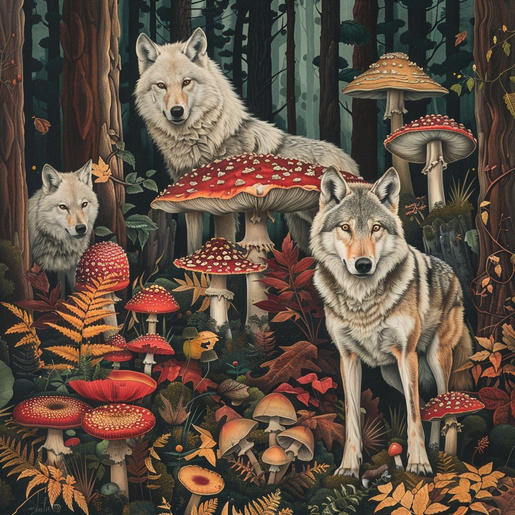 Mushrooms and friendly wolves