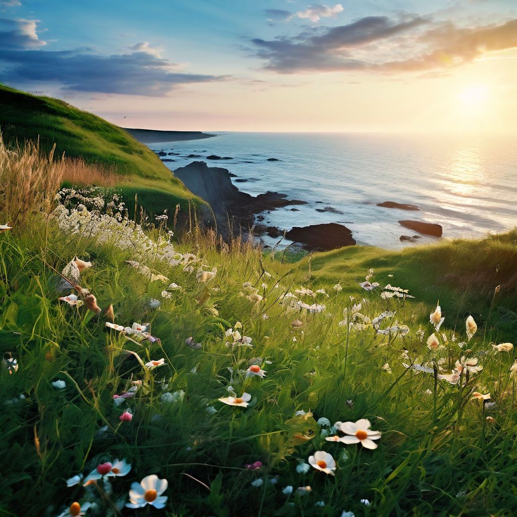 sea-on-the-hill-and-grass-and-small-flowers