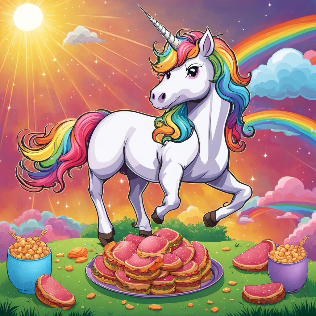 Unicorn is eating ham