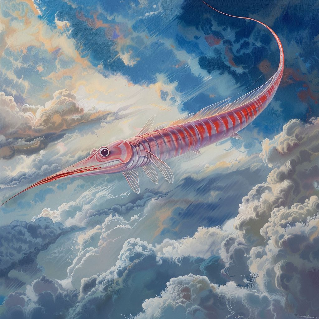 Oarfish flying through the sky