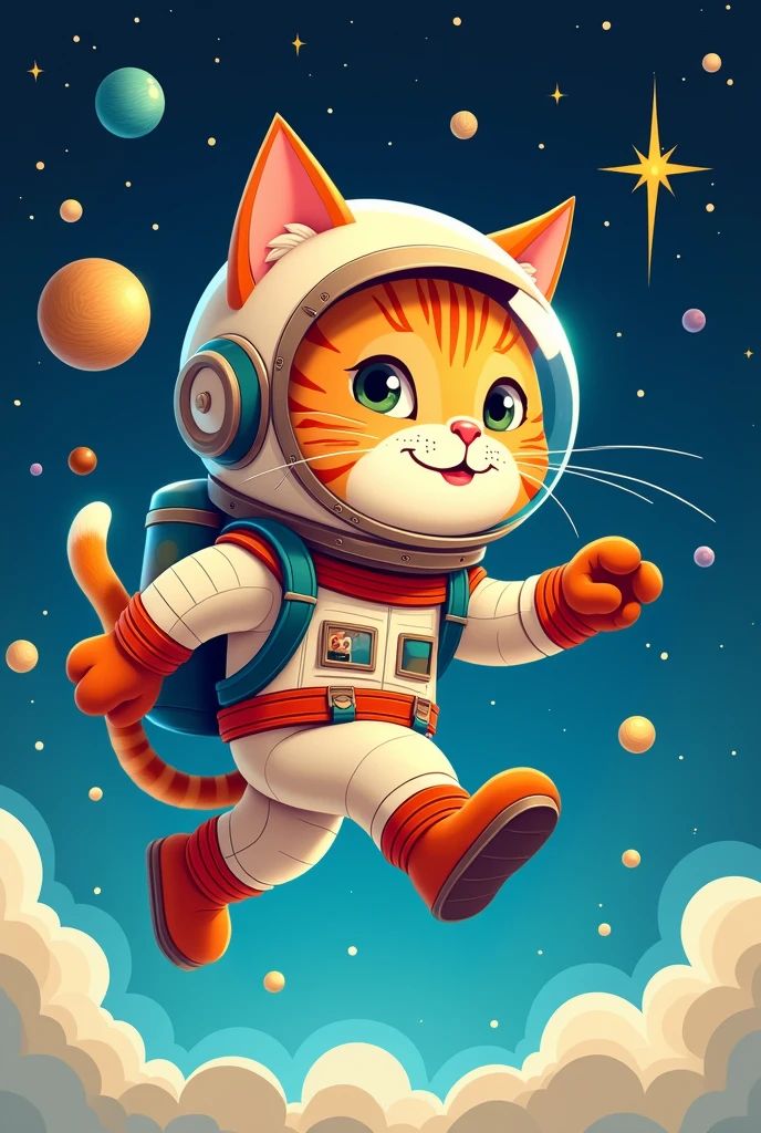 Cartoon cat cosmonaut