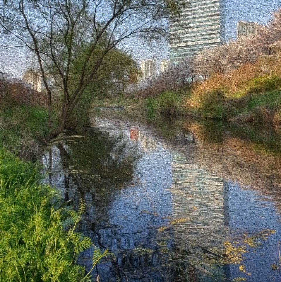 A building trapped in the river.