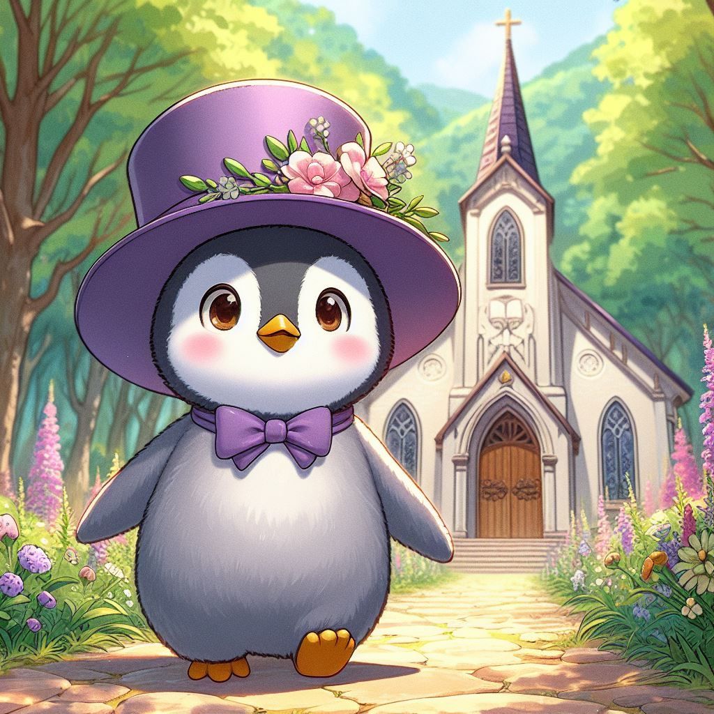 A penguin in a church